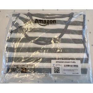 Amazon Essentials Men's Slim Fit Tank Top Light Gray White Stripe L New with tag
